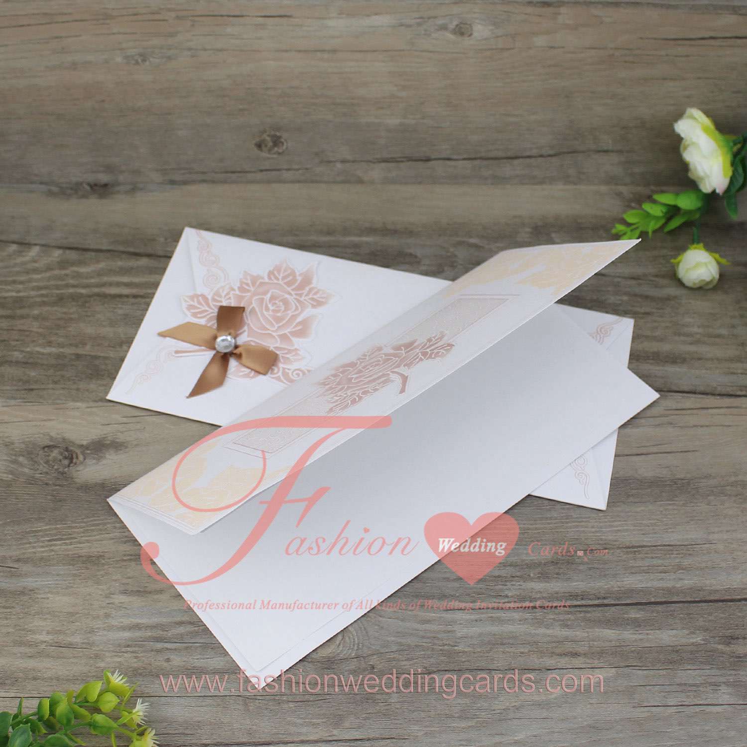 Floral Flocked Wedding Invitation Cards